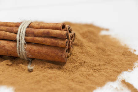 cinnamon on white backgroundの写真素材