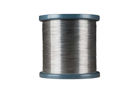 Silver wire roll isolated on the white backgroundの写真素材