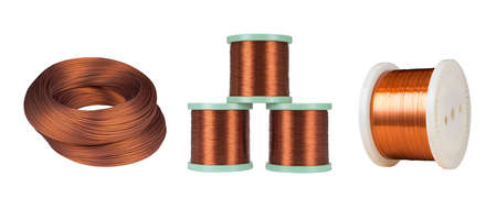 Copper wire isolated on the white backgroundの写真素材