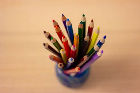 pot of colored pencilsの写真素材