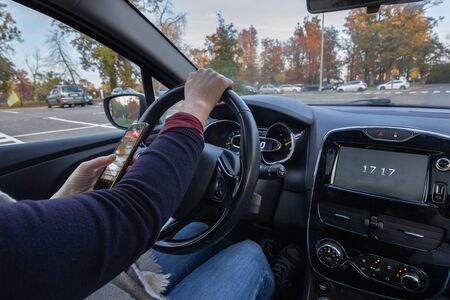 Person driving by carの写真素材