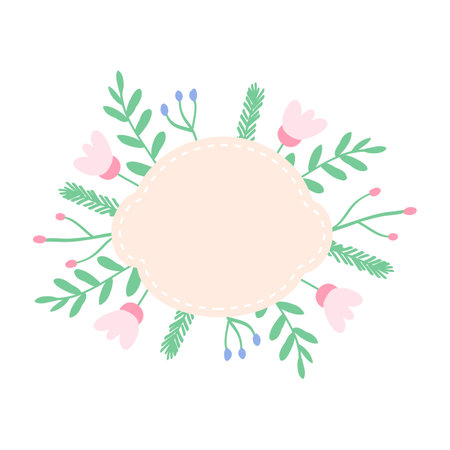Spring wild flowers frame. Cartoon hand drawn vector illustration. Summer wildflowers bouquet. happy woman's day. happy mothers day. March 8 hand drawn illustrationのイラスト素材