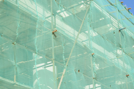 Scaffolding Elements Construction. Metal scaffolding tubes and bars. Construction site details.