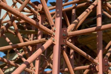 Scaffolding Elements Construction. Metal scaffolding tubes and bars. Construction site details....
