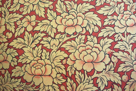 Painting of Lotus on temple wallの写真素材