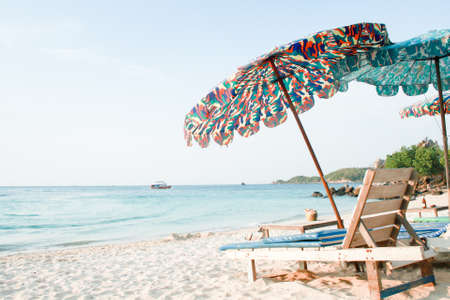 Chairs on the beach in Thailandの写真素材