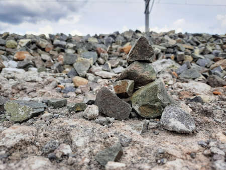 beautiful rock on the edge of the railroad tracksの写真素材
