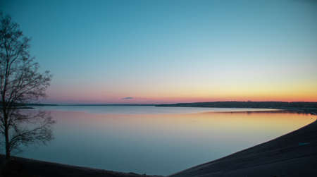 Sunset over the SulejÃ³w Reservoir, the view from the dam.の写真素材