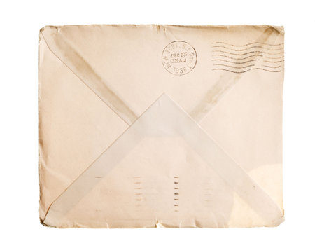 Vintage yellowed envelope with postmark stampの写真素材