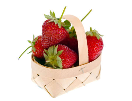 ripe red strawberries with stems and leavesの写真素材