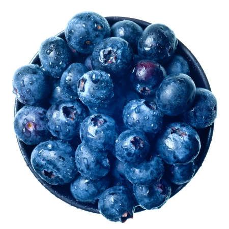 Japanese bowl with blueberries isolated on pure white background-- no gray!の写真素材