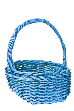 blue wicker basket isolated on white backgroundの写真素材