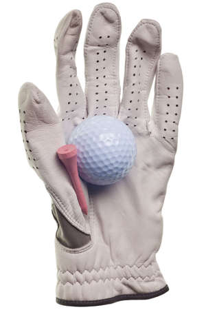 golf ball and glove isolated on a pure white backgroundの写真素材