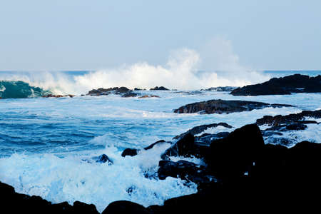 Coastal view on the Big Island of Hawaii with lava rocksの写真素材