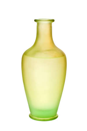 Green and Yellow Frosted Glass Vase Isolated on a Pure White Backgroundの写真素材