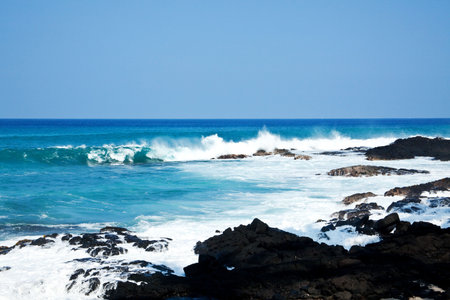 Coastal view on the Big Island of Hawaii with lava rocksの写真素材