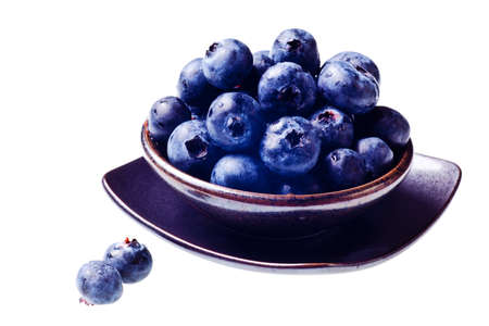 Japanese bowl with blueberries isolated on pure white background-- no gray!の写真素材