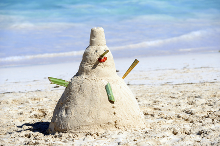 Snowman On Beach in caraibe of christmasの写真素材