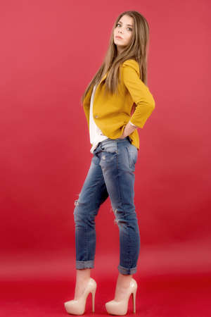 portrait of the beautiful young woman with beauty long straight hairsの写真素材