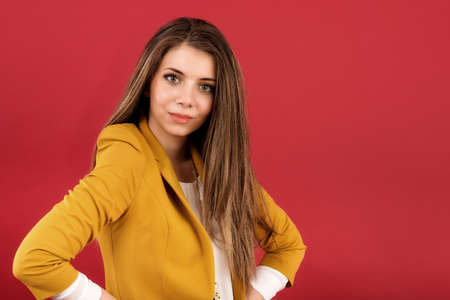 portrait of the beautiful young woman with beauty long straight hairsの写真素材