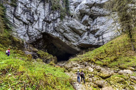 tourists on the mountain in a caveの写真素材
