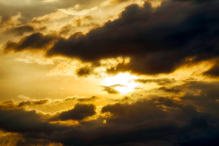 Sky with clouds at sunset after the rainstorm