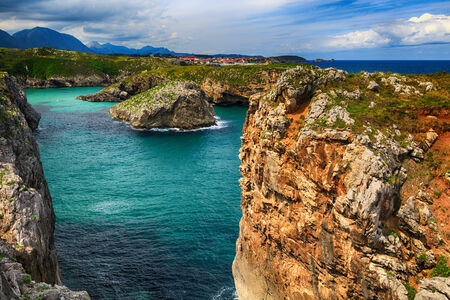 beautiful scenery with the ocean shore in Asturias, Spainの写真素材