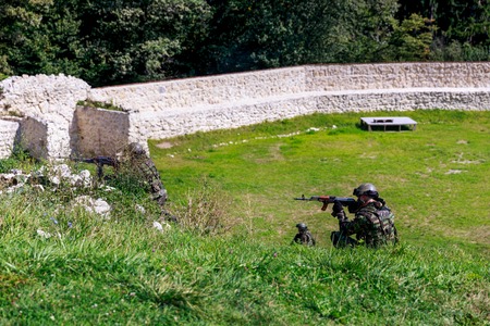 image of soldiers in action on the groundのeditorial素材