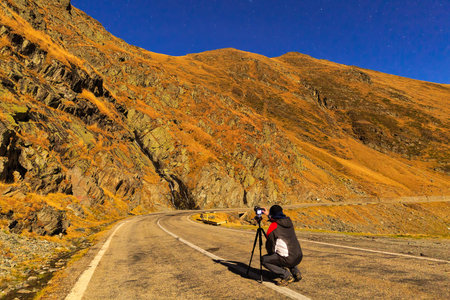 starry night sky in the Fagaras mountainsの写真素材