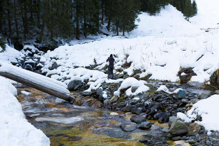 Winter mountain tourist equipmentの写真素材