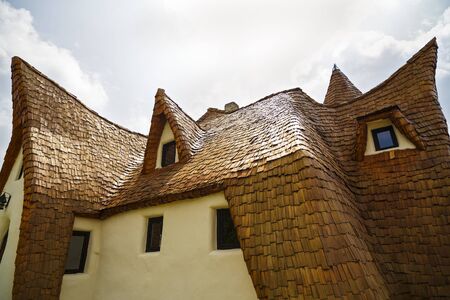 Clay Castle, Fairy Valley, Romania - 27 july 2016 - The pension made of clay and other natural materials is almost 90% readyのeditorial素材