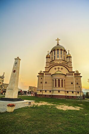 Traditional Orthodox church in Fagaras, Sibiu, Romaniaの写真素材