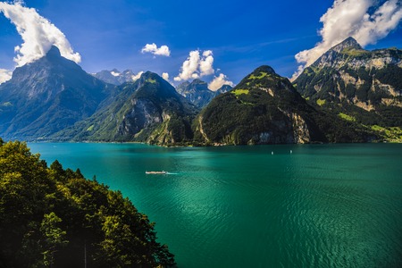 Idyllic summer landscape with clear mountain lake in the Alpsの写真素材