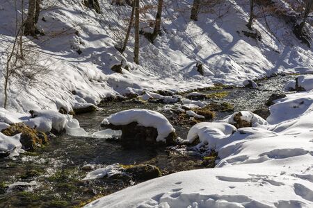 beautiful scenery with a mountain river in gorgeの写真素材