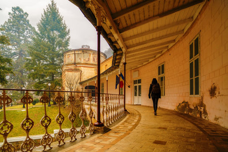 woman tourist traveling through Romania. old Roman empire, resort Baile Herculane