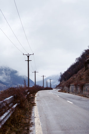 beautiful mountain road on a rainy day
