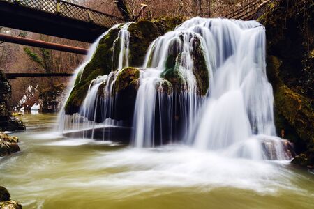 beautiful waterfall in Romania. waterfall Bigarの写真素材