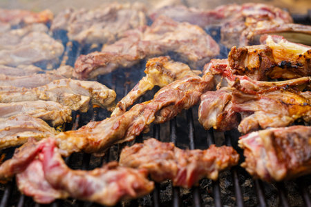 Chopped lamb and rustic dishes prepared at the barbecue