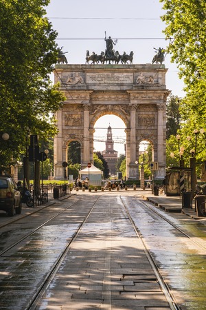 Arch of Peace in Sempione Park, Milan, Lombardy, Italy, 13-05-2017のeditorial素材