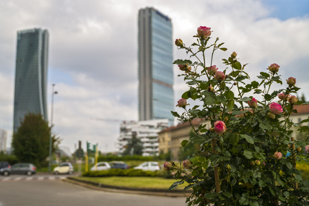 MILAN, ITALY, May,28, 2017 - Isozaki Tower in "City Life" complex in 3 Torri Milan place, modern buildings and condos.のeditorial素材