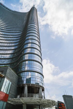 MILAN, ITALY-MAY 13, 2017: panoramic view of the new futuristic architecture buildings of Gae Aulenti square, in Porta Nuova district, in Milan.のeditorial素材
