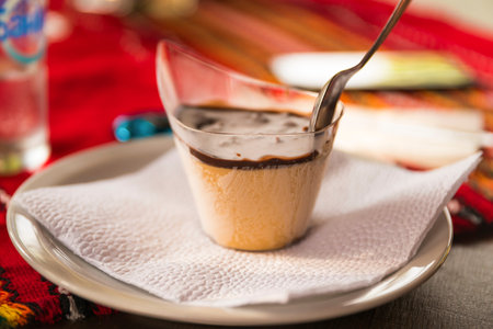 Cake with ice cream on a plateの写真素材