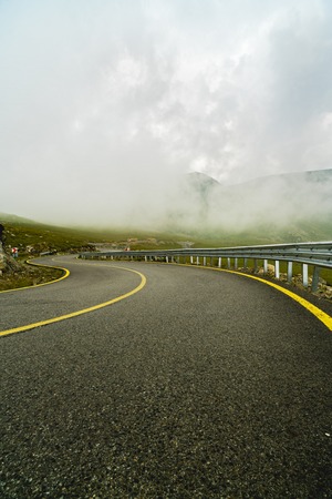 Spectacular road on the mountain in the Carpathian Mountains in Romaniaの写真素材