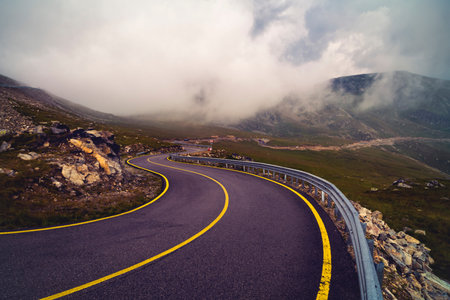 Spectacular road on the mountain in the Carpathian Mountains in Romaniaの写真素材