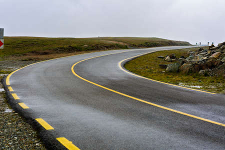 Spectacular road on the mountain in the Carpathian Mountains in Romaniaの写真素材