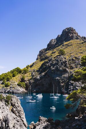 Beautiful coastal landscape in palm of mallorca on the Mediterranean Sea, 28-08-2017.のeditorial素材
