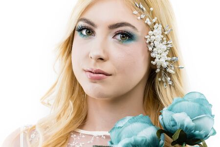 portrait with a beautiful young woman, makeup for the brideの写真素材