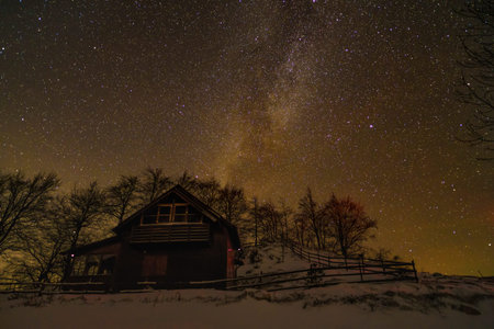 rural landscape with winter night sky