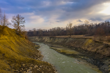 landscape with a river that dug a canyonの写真素材