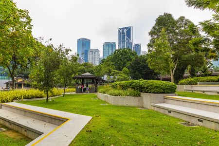 22 Apr 2019. Kuala Lumpur, Malaysia. The twin towers of Petronas. Central Park.のeditorial素材
